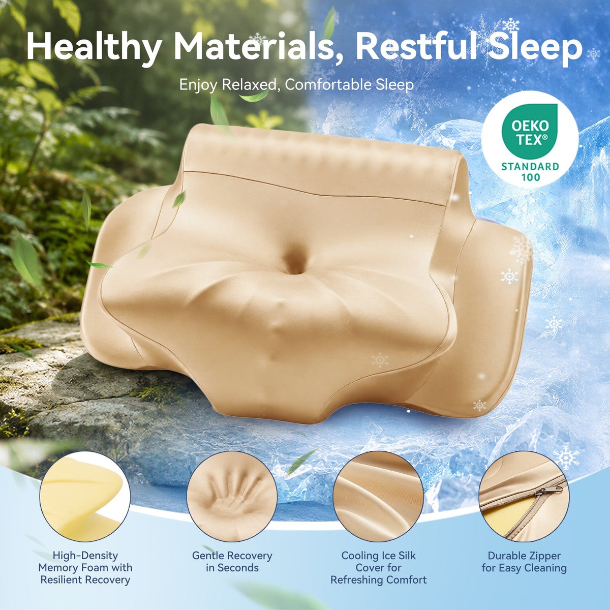 Cervical Neck Pillow - Ergonomic Side Sleeper Pillow for Pain Relief, Contour Cervical Pillow for Sleeping, Memory Foam Pillows for Neck Support, Orthopedic Bed Pillow for Back Stomach Sleepers