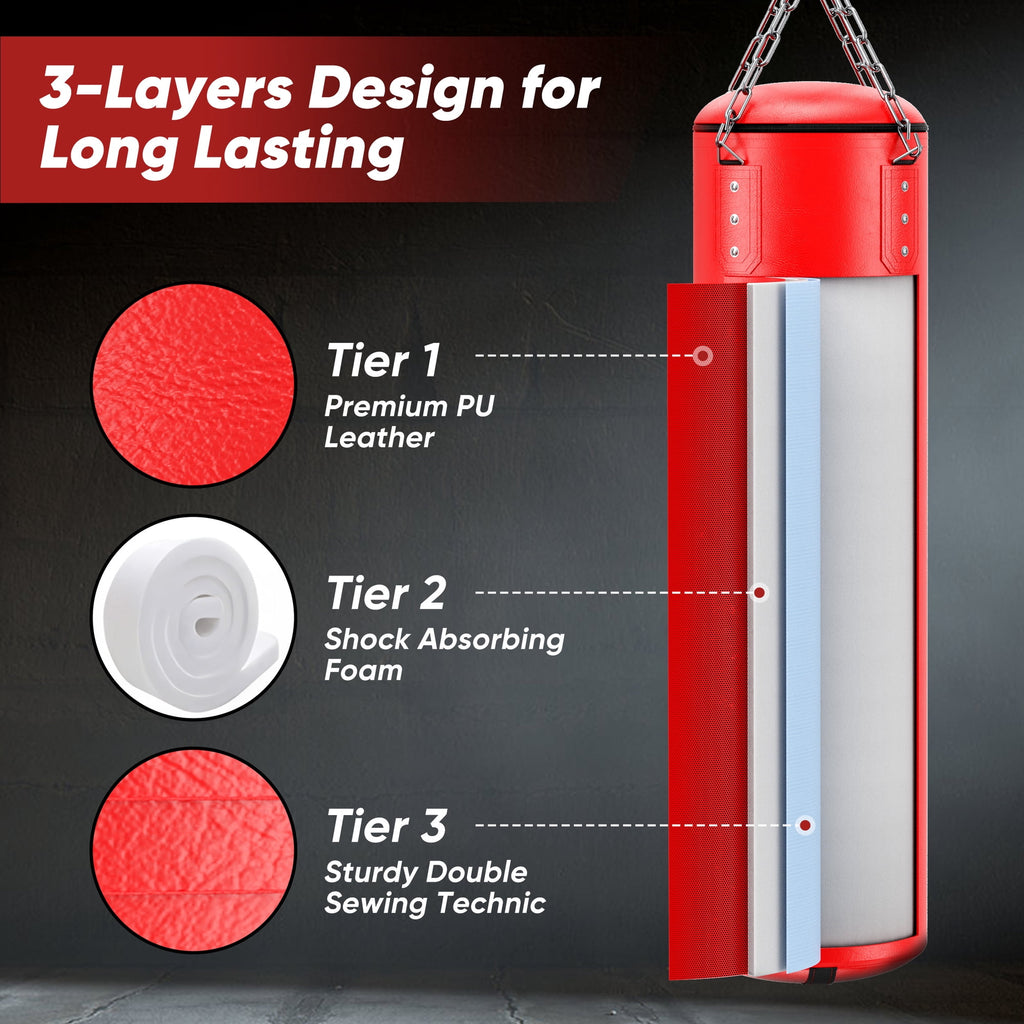 Doulami Punching Bag for Adults 4FT PU Heavy Boxing Bag Set Hanging Boxing Kit w/ Gloves, Red