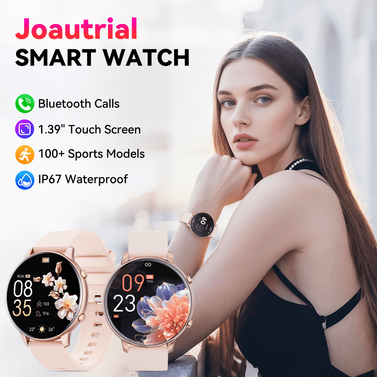 Smart Watch for Women, 1.39" Fitness Tracker with Bluetooth Calls(Answer&Make&Message Reminder), Smart Watch Fits for Android and iPhone, IP67 Waterproof, 100+ Sport Modes Smartwatch, for Gift, Pink