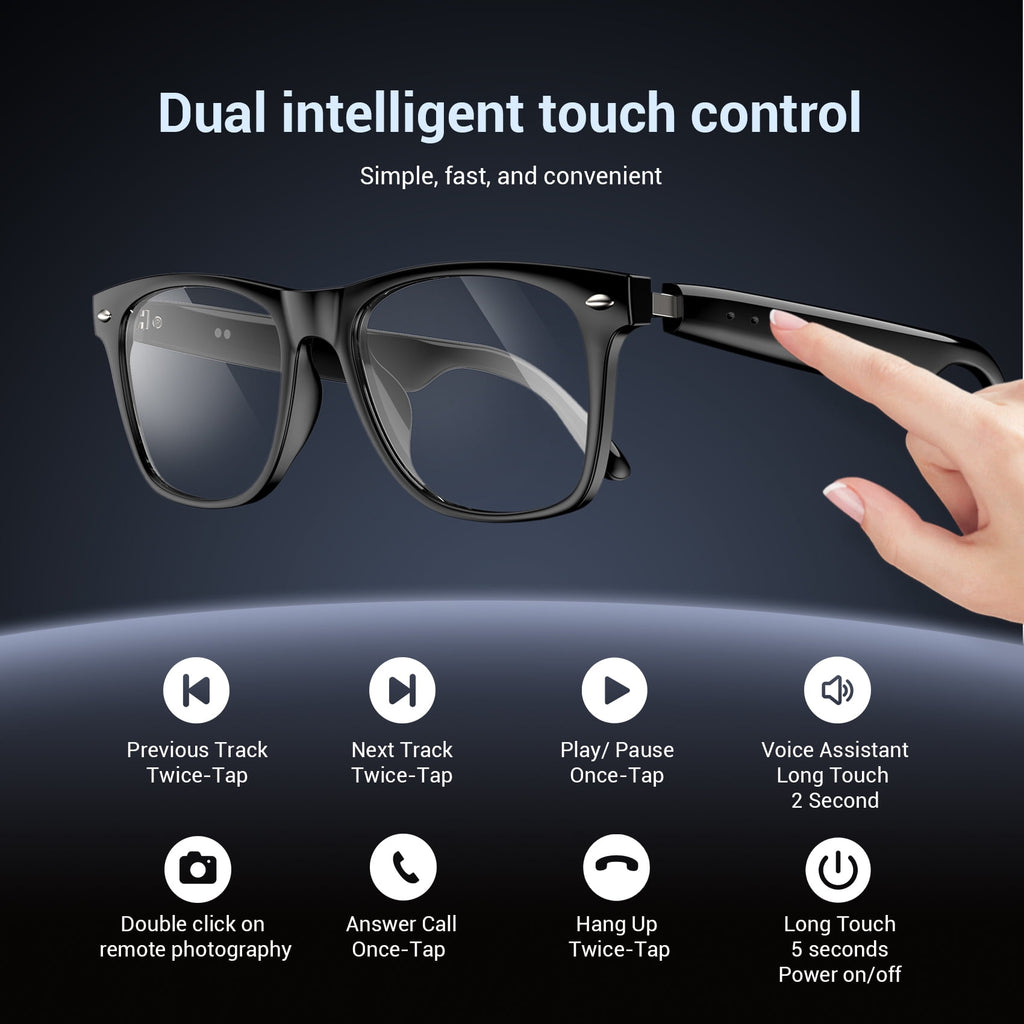 Blackview Smart Sunglasses Bluetooth for Women Men, Open Ear Audio Glasses with Polarized Lens, Hands-Free Calls, Voice Assistant, Black