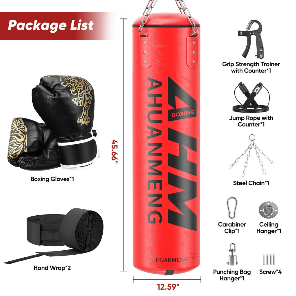 Doulami Punching Bag for Adults 4FT PU Heavy Boxing Bag Set Hanging Boxing Kit w/ Gloves, Red