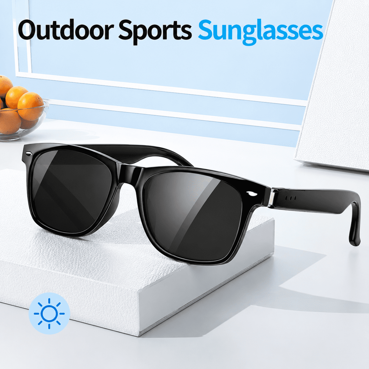 Blackview Smart Sunglasses Bluetooth for Women Men, Open Ear Audio Glasses with Polarized Lens, Hands-Free Calls, Voice Assistant, Black