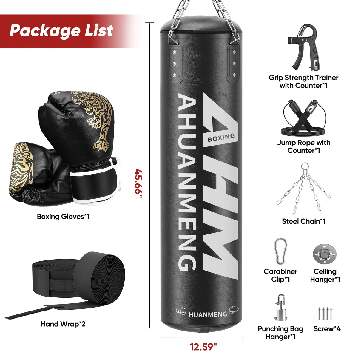 Doulami Punching Bag for Adults 4FT PU Heavy Boxing Bag Set Hanging Boxing Bag Kit w/ 12oz Gloves