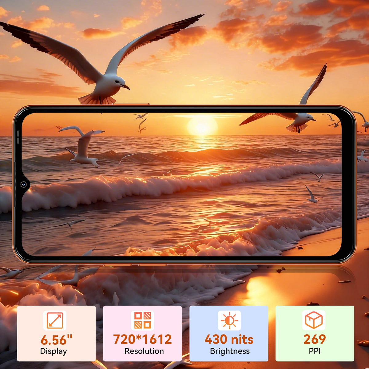 Blackview WAVE 7C Unlocked Cell Phone,Android 16 Smartphone,16GB+64GB/2TB Expandable,6.56" Display,5000mAh Battery,32MP Camera,Dual SIM,IP54,3-Year Warranty,Orange