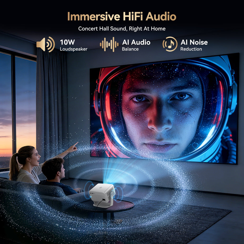 [Built-in Apps] Huidun 4K Projector with Wifi and Bluetooth,330 Lumens,Auto Focus & Auto Keystone Correction,Portable 1080P FHD 360° Rotatable Mini Projector